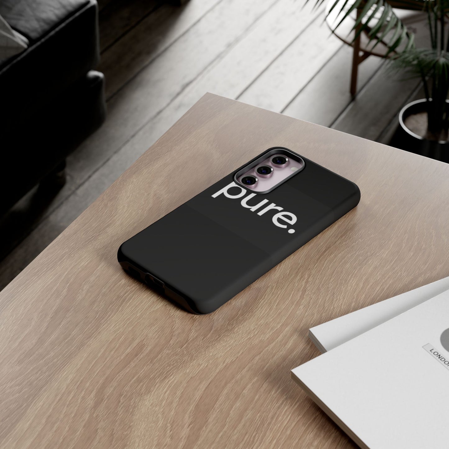 Branded Phone Case - Pure Design, Black Phone Cover, Stylish Merchandise