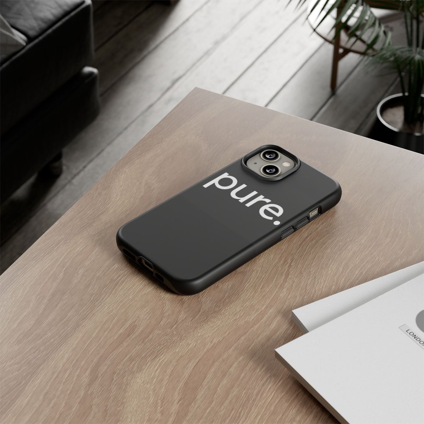 Branded Phone Case - Pure Design, Black Phone Cover, Stylish Merchandise