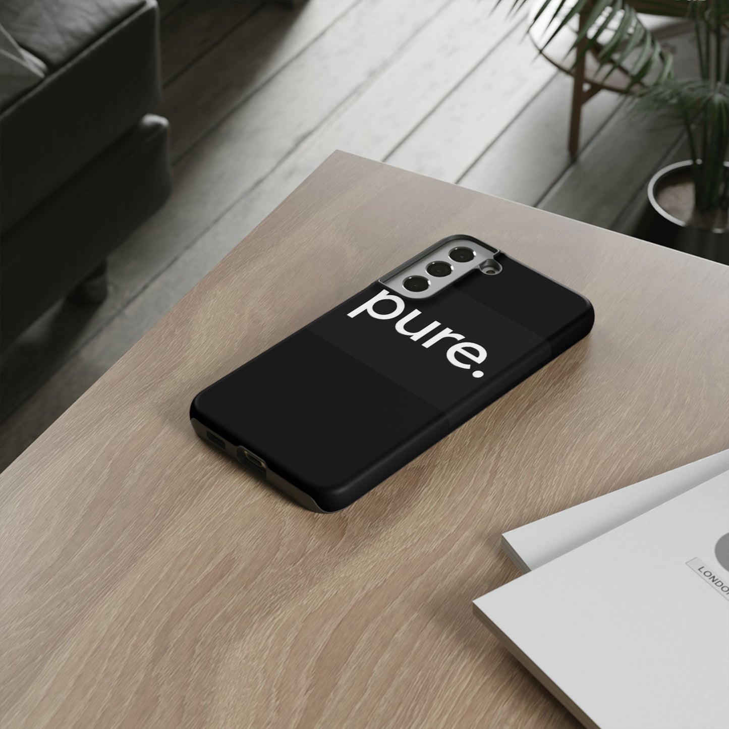 Branded Phone Case - Pure Design, Black Phone Cover, Stylish Merchandise