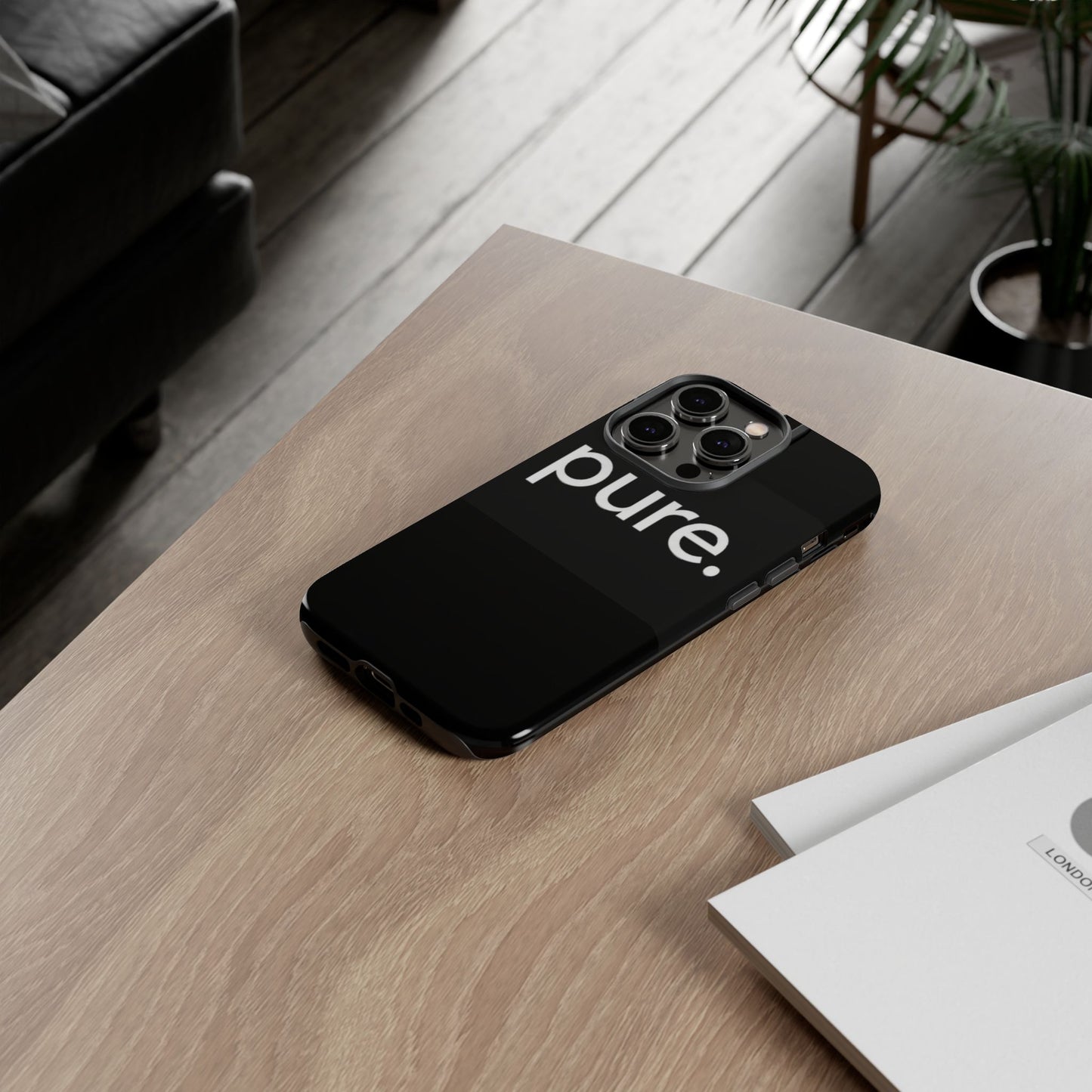 Branded Phone Case - Pure Design, Black Phone Cover, Stylish Merchandise
