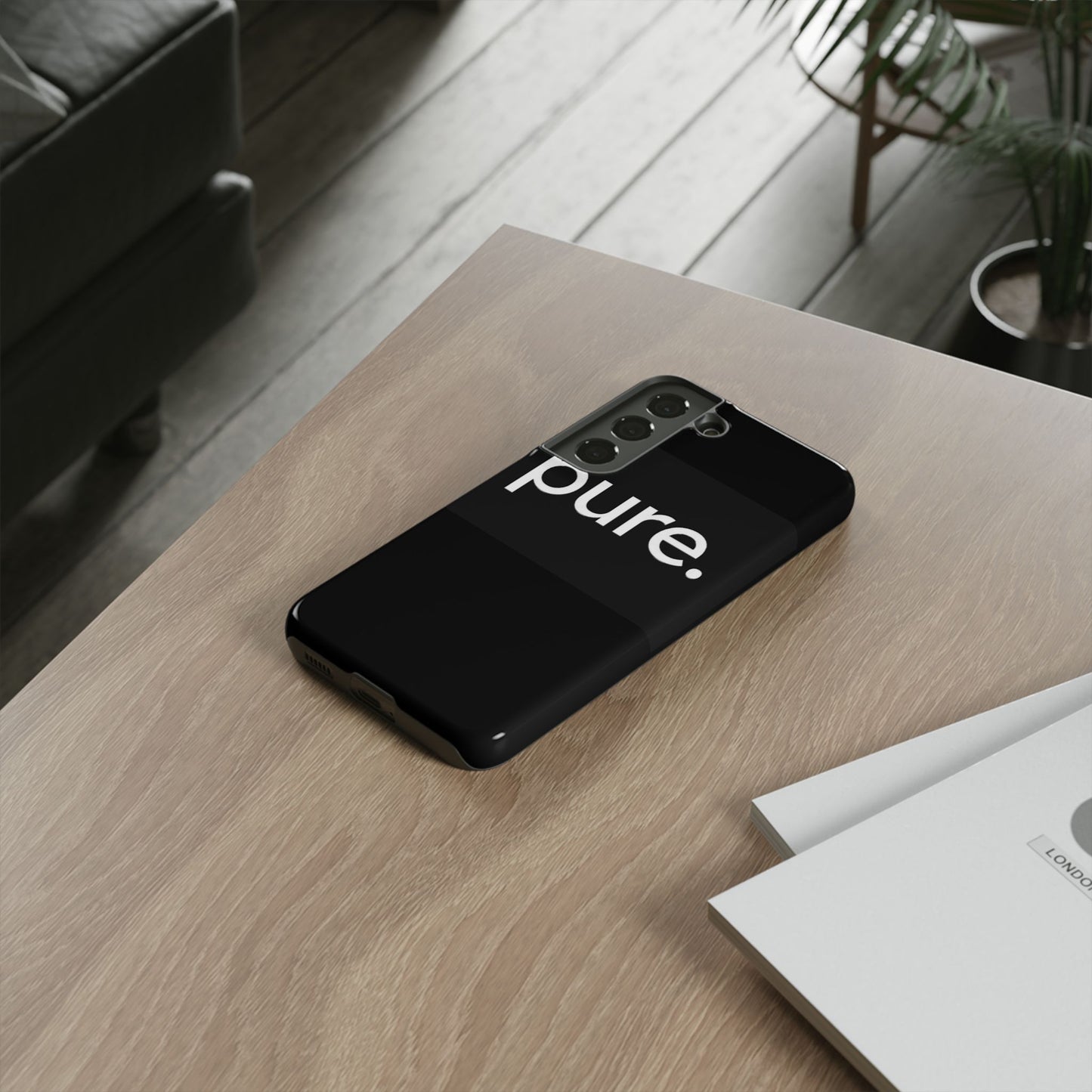 Branded Phone Case - Pure Design, Black Phone Cover, Stylish Merchandise