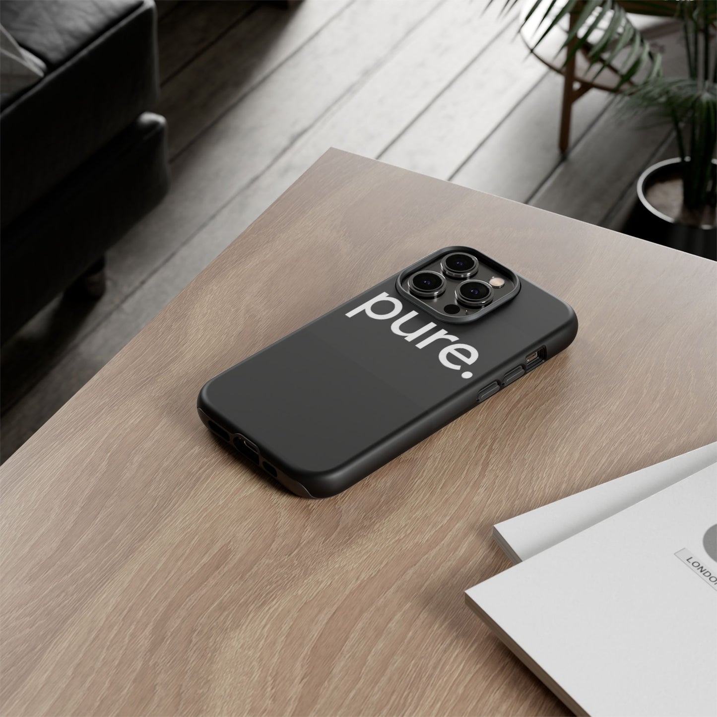 Branded Phone Case - Pure Design, Black Phone Cover, Stylish Merchandise