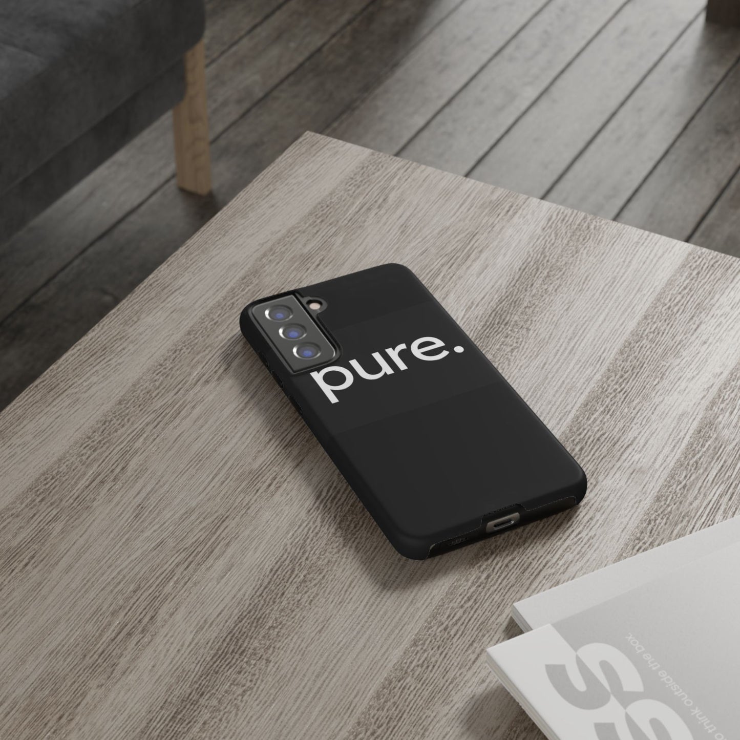 Branded Phone Case - Pure Design, Black Phone Cover, Stylish Merchandise