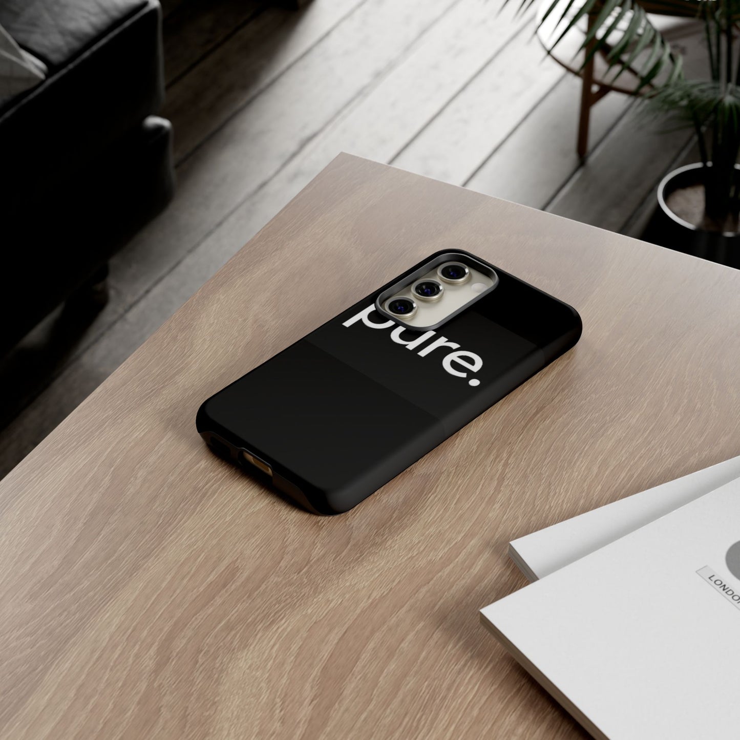 Branded Phone Case - Pure Design, Black Phone Cover, Stylish Merchandise