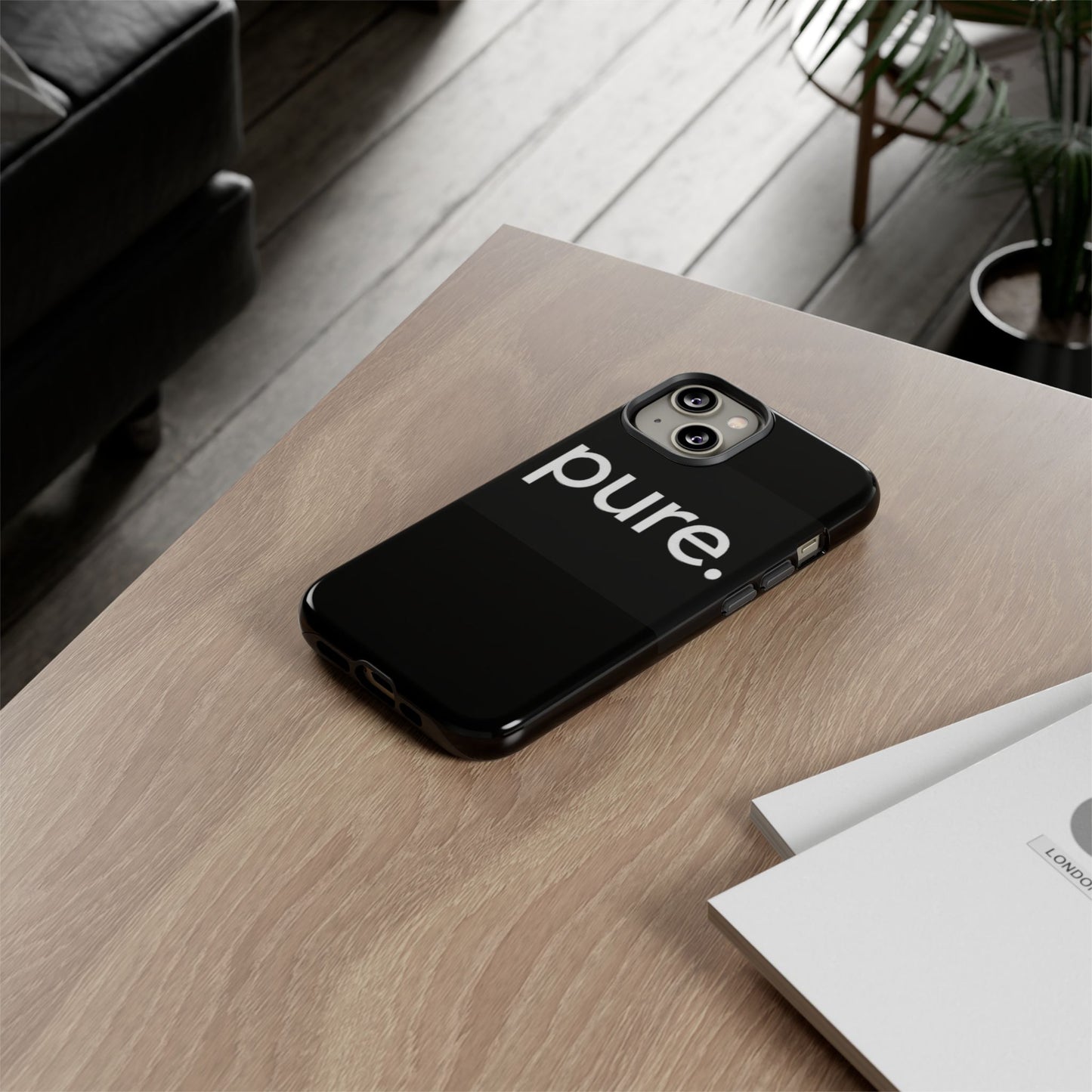 Branded Phone Case - Pure Design, Black Phone Cover, Stylish Merchandise