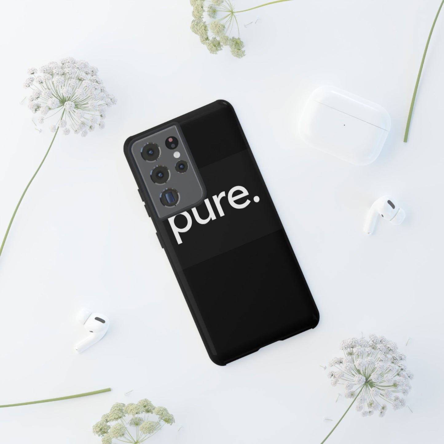 Branded Phone Case - Pure Design, Black Phone Cover, Stylish Merchandise