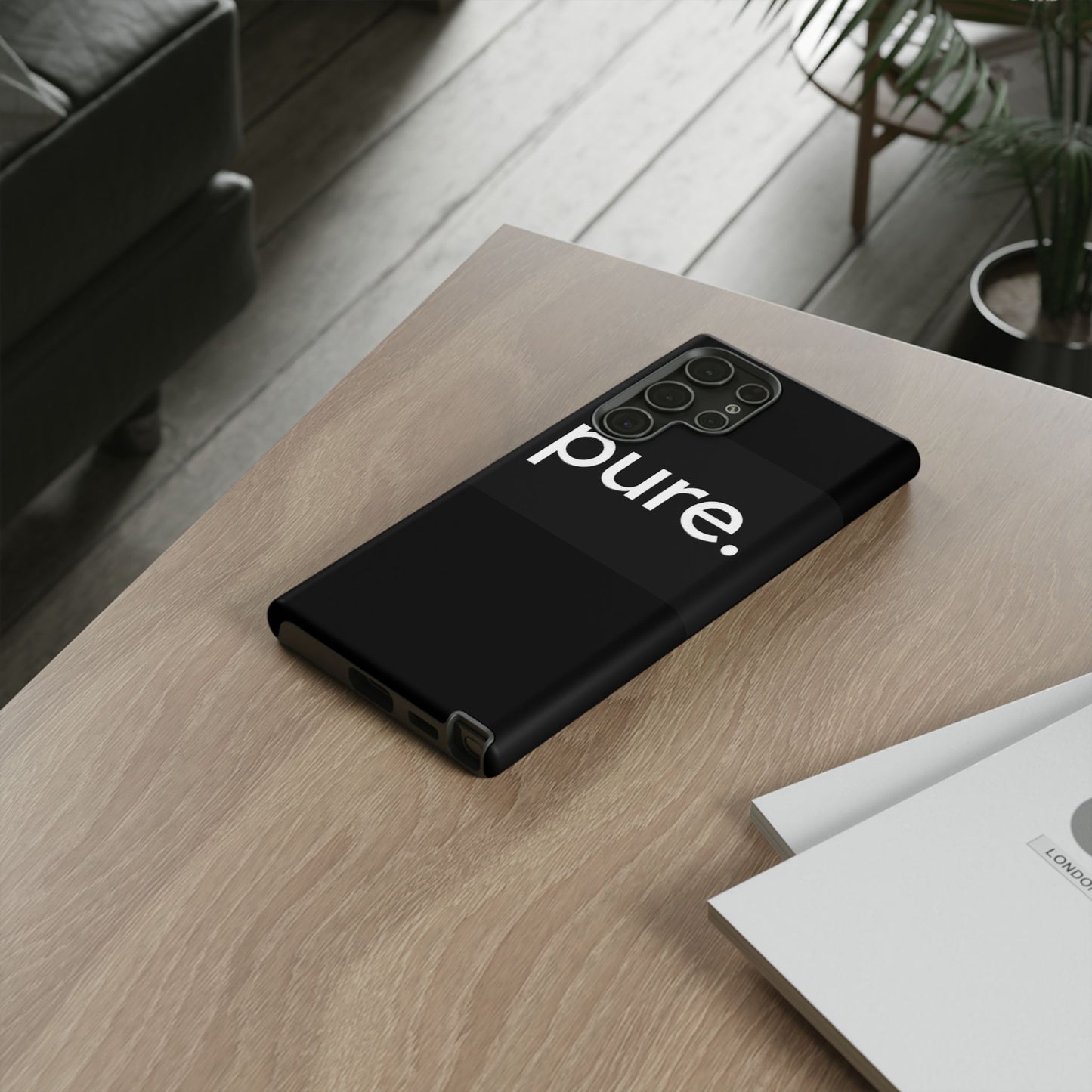 Branded Phone Case - Pure Design, Black Phone Cover, Stylish Merchandise