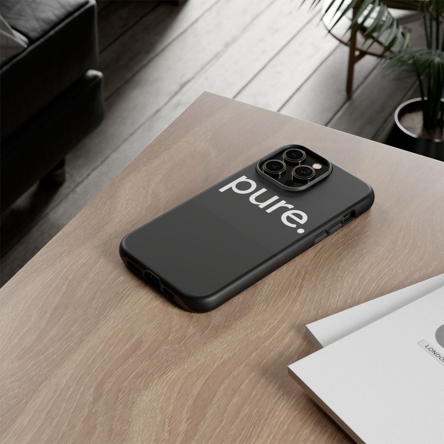 Branded Phone Case - Pure Design, Black Phone Cover, Stylish Merchandise