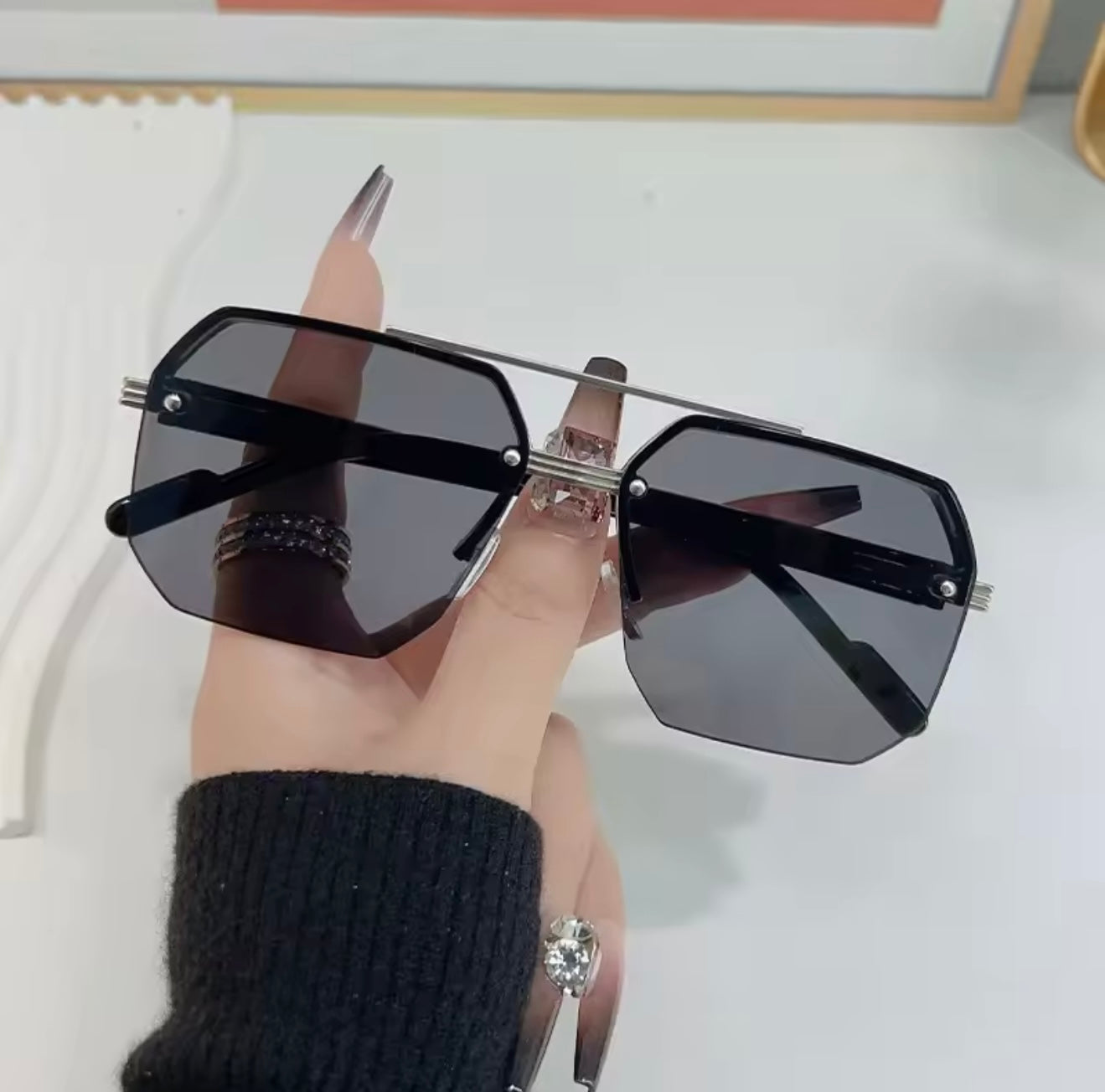 Latest Trend Men's Retro Metal Sunglasses Square Half Frame