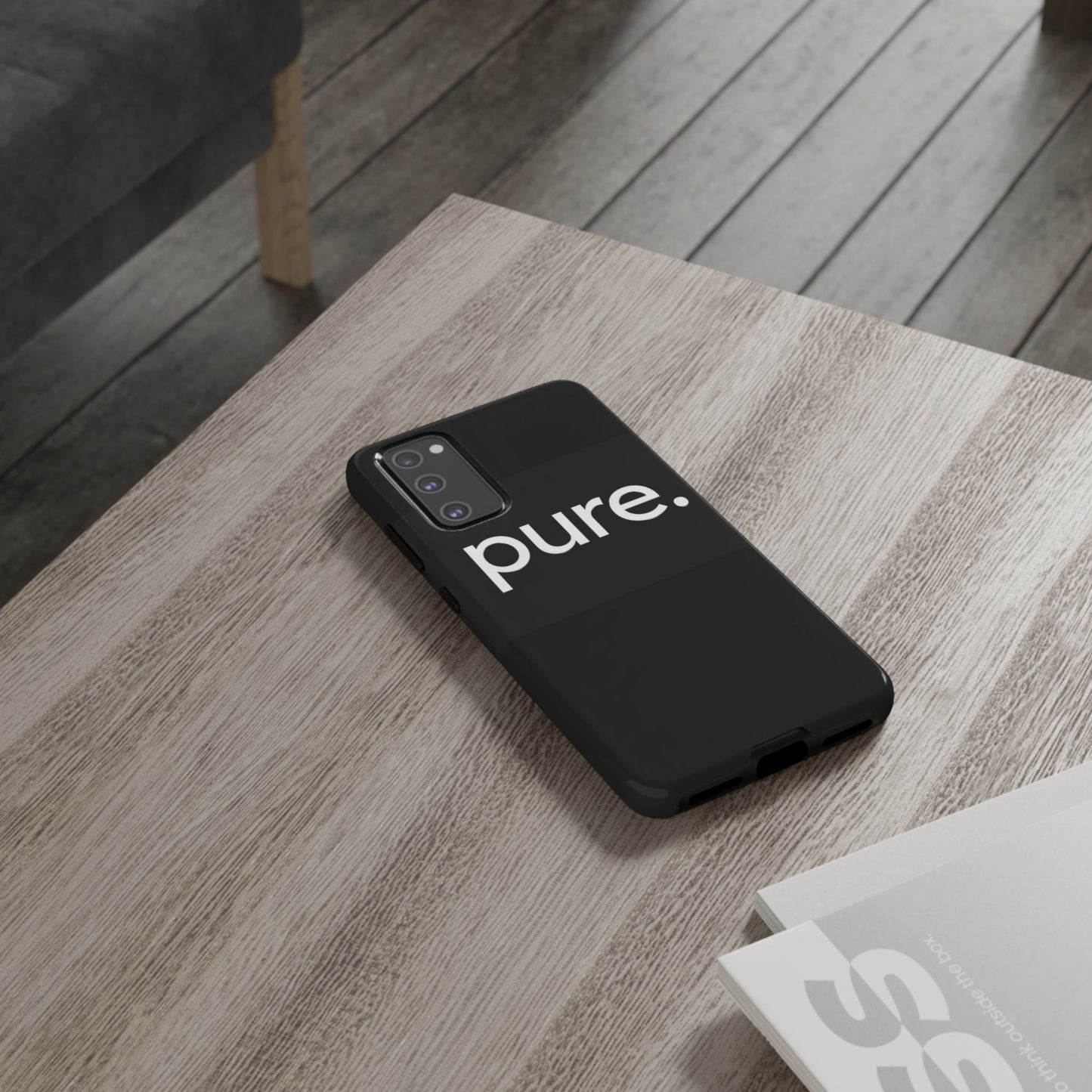 Branded Phone Case - Pure Design, Black Phone Cover, Stylish Merchandise