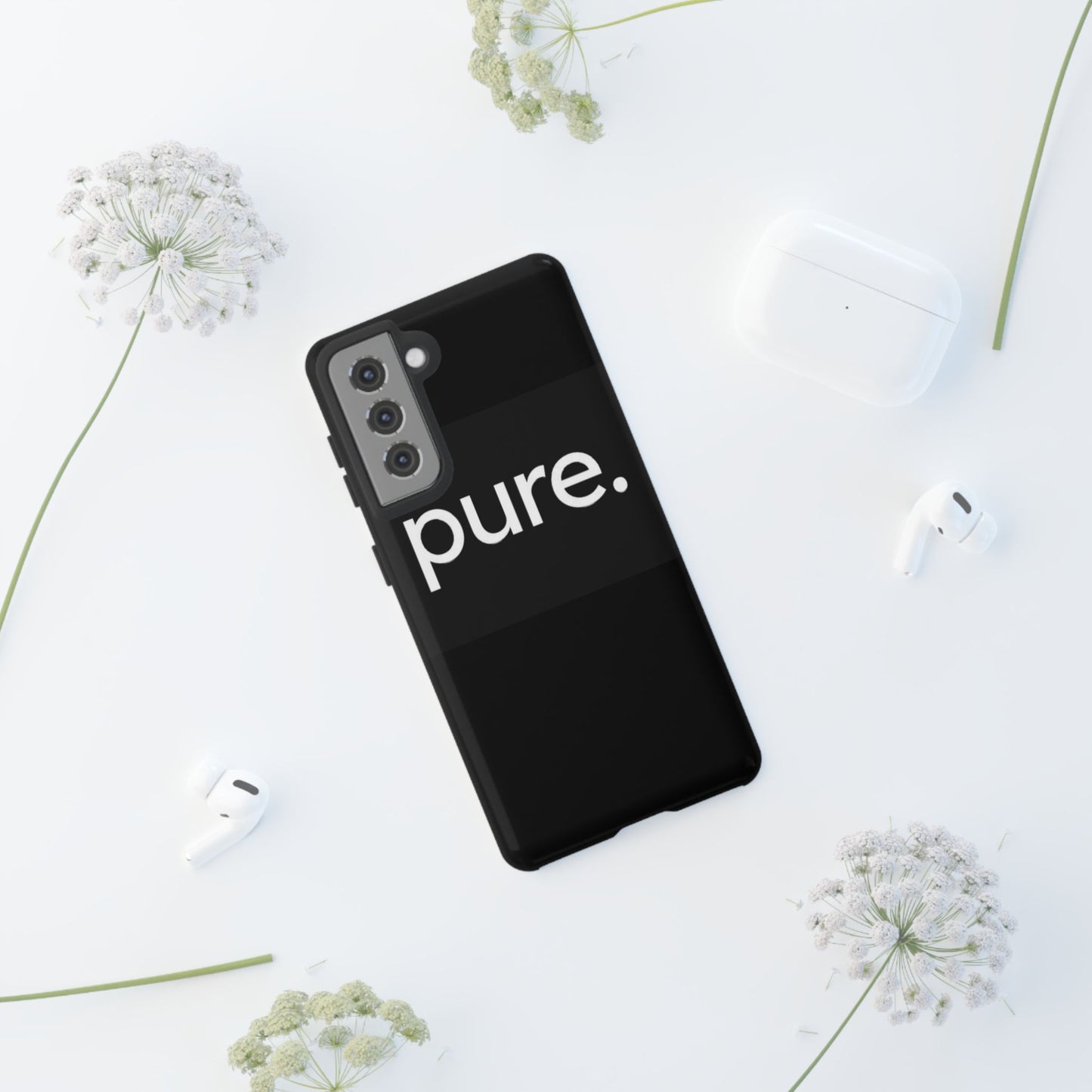 Branded Phone Case - Pure Design, Black Phone Cover, Stylish Merchandise