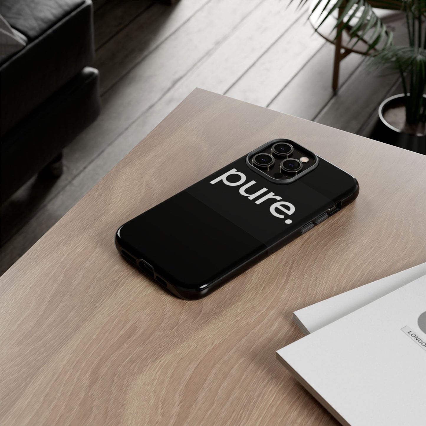 Branded Phone Case - Pure Design, Black Phone Cover, Stylish Merchandise
